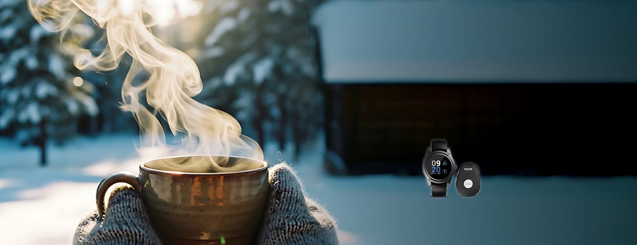 hot coffee cup held outdoor in winter